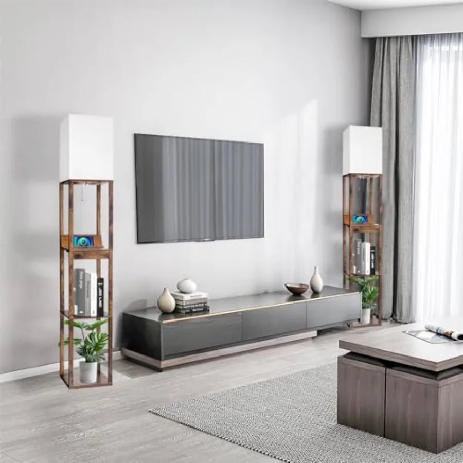 Floor Lamp With Shelves And Wireless Charger USB Ports Drawer