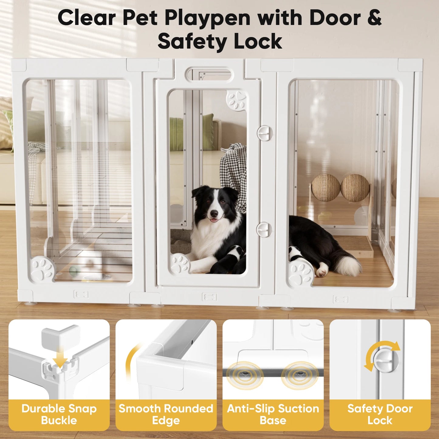 Jetting Clear Acrylic Dog Play Pen Indoor Puppy Fence Door