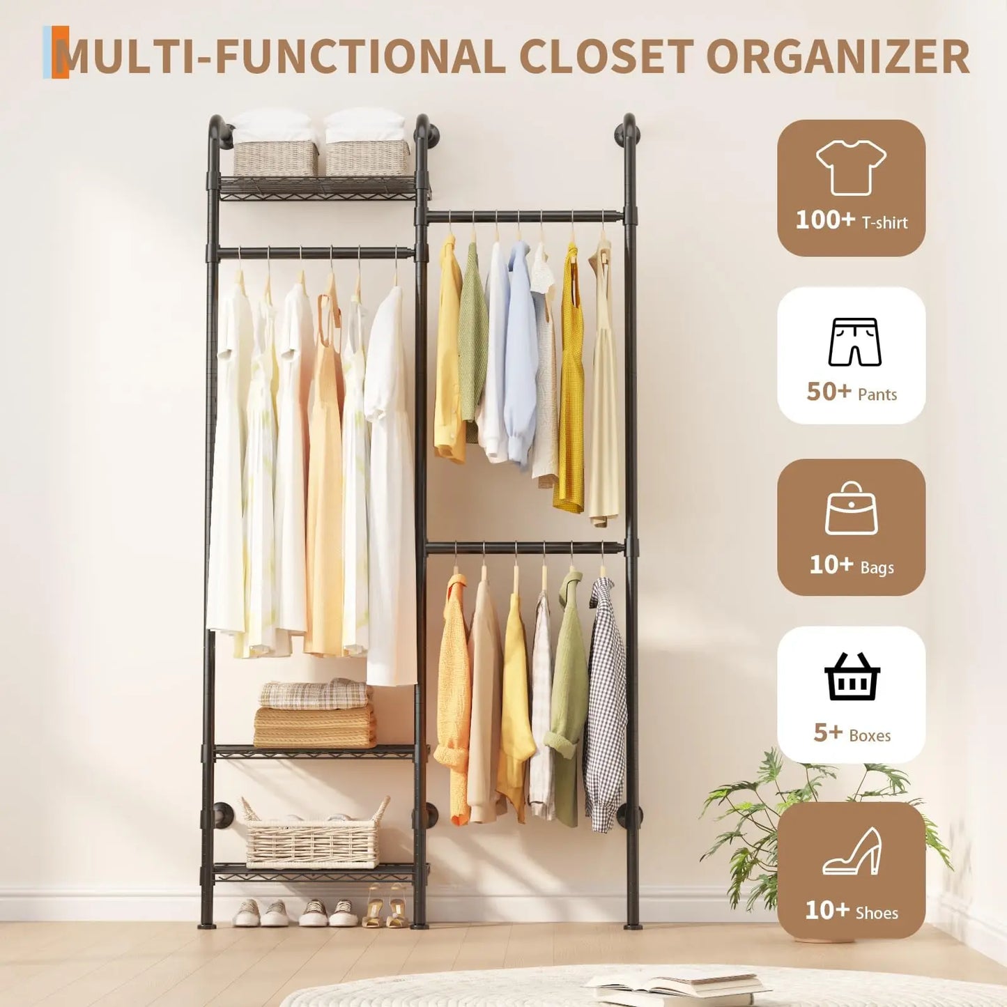 Studyset Carbon Steel Wall Mounted Clothes Rack Pipe Closet System