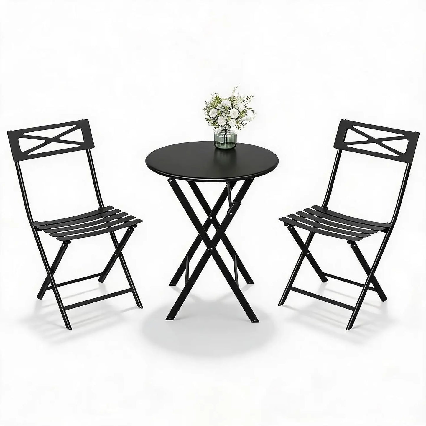 HobbyLane Outdoor Folding Bistro Set, Metal Patio Table And Chairs