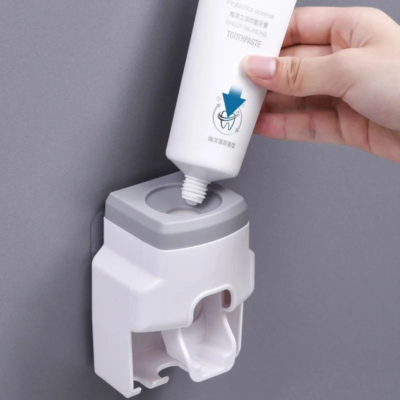 Automatic Toothpaste Dispenser And Wall Mount Toothbrush Holder Gadget