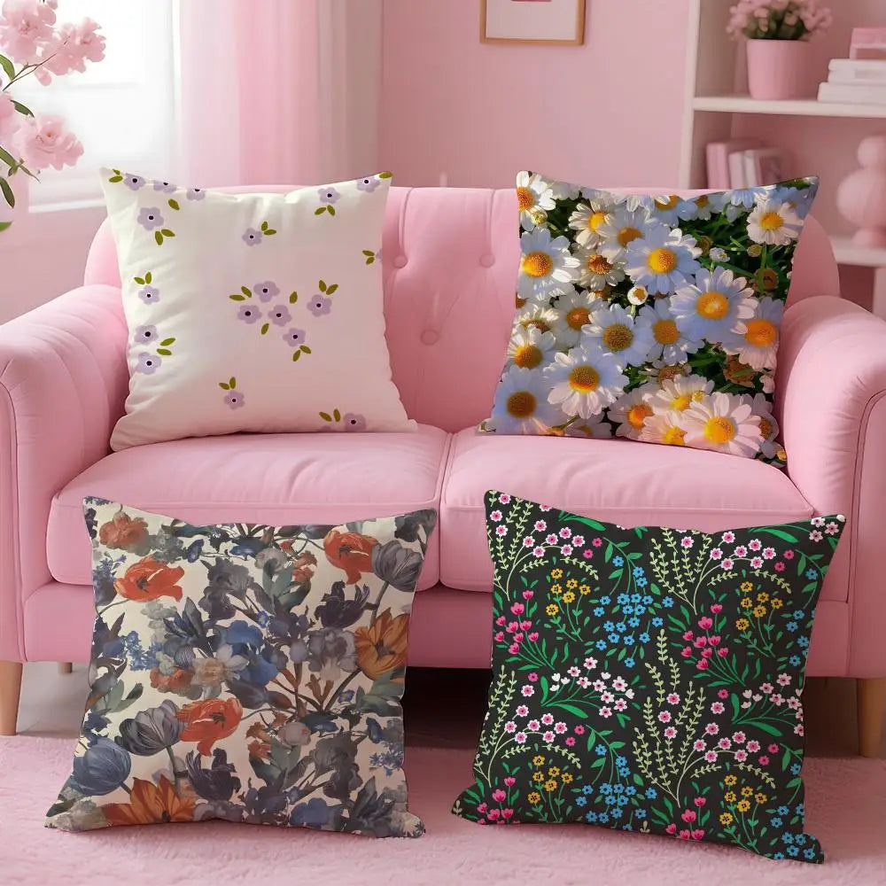 Pastoral Floral Cushion Cover With Concealed Zipper Polyester Cotton
