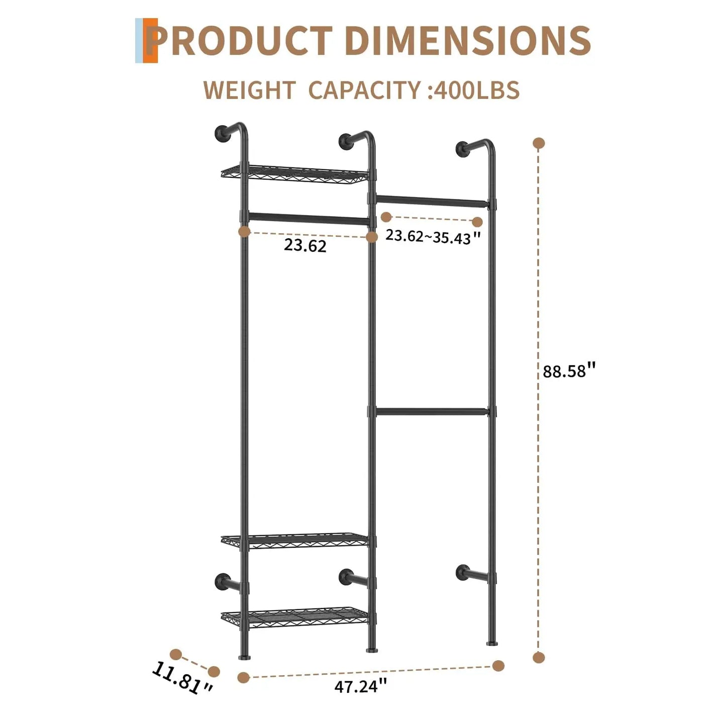 Studyset Carbon Steel Wall Mounted Clothes Rack Pipe Closet System