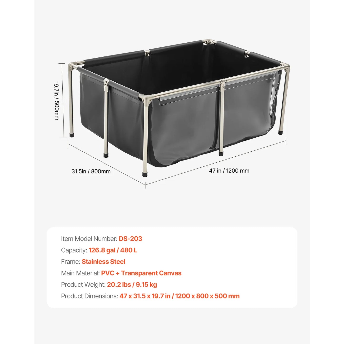 Canvas Fish Pond Above Ground PVC Koi Tank With Clear Viewing Panel