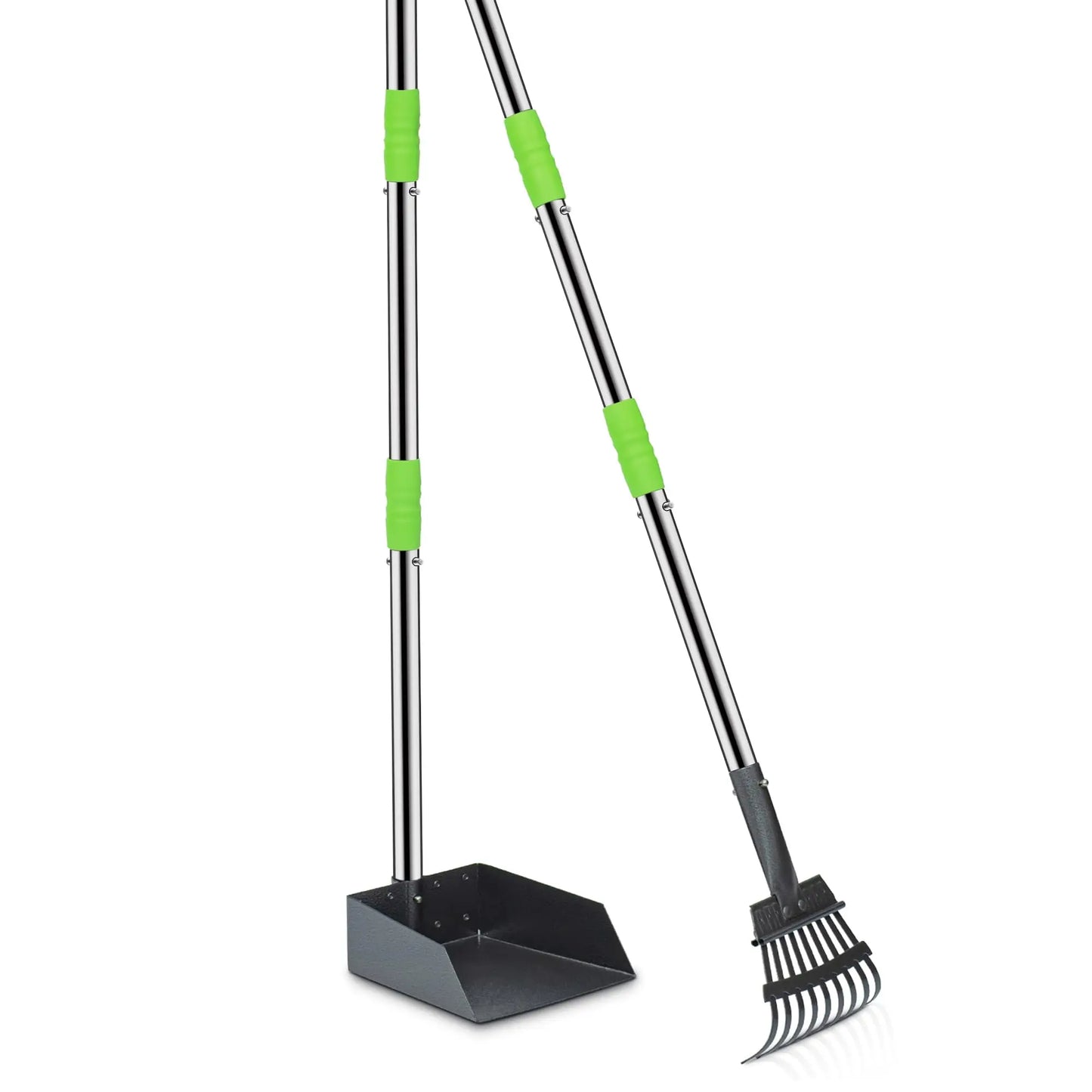Dog Pooper Scooper Tray And Rake Set With Stainless Handles