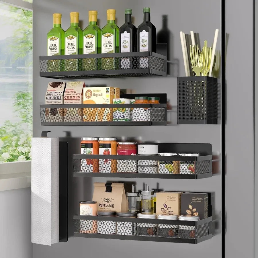 Magnetic Spice Rack Organizer 6 Pack With Paper Towel Holder