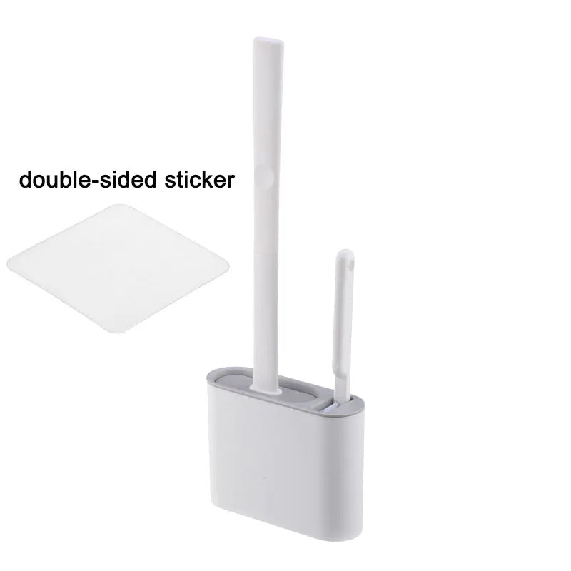 Wall Hanging Toilet Brush With Holder, Long Handle Silicone Bristles