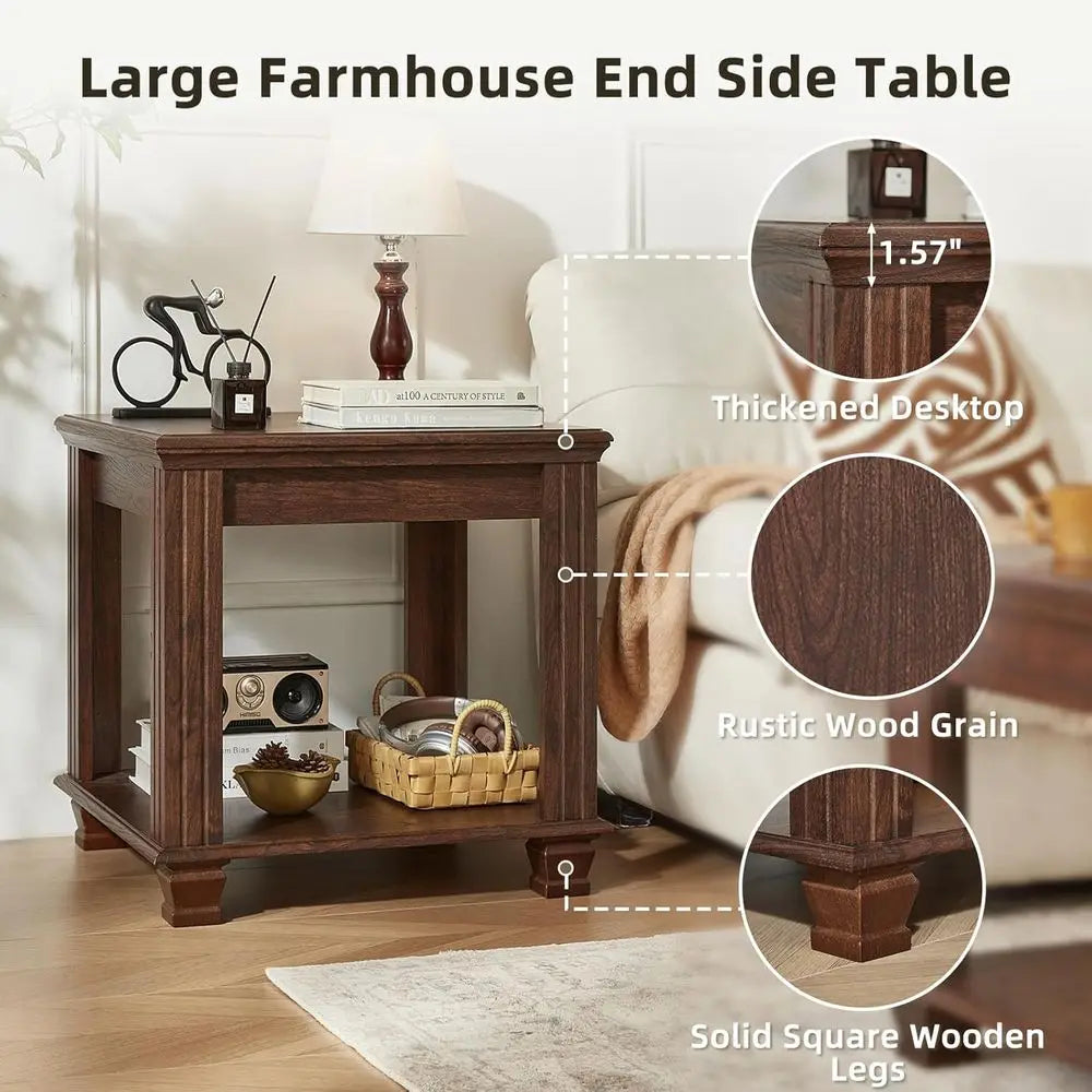 Armhouse Two-Tier End Tables Set Square Living Room Side Tables