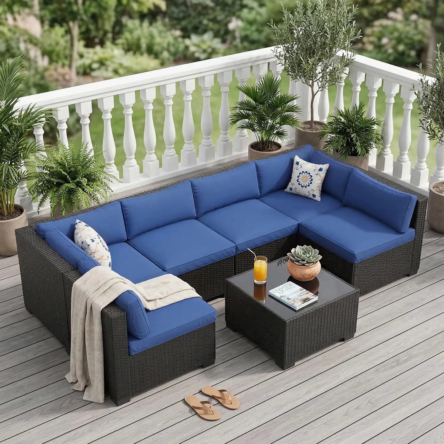 HobbyLane 7-Piece Outdoor Patio Sectional Sofa Set With Ottoman