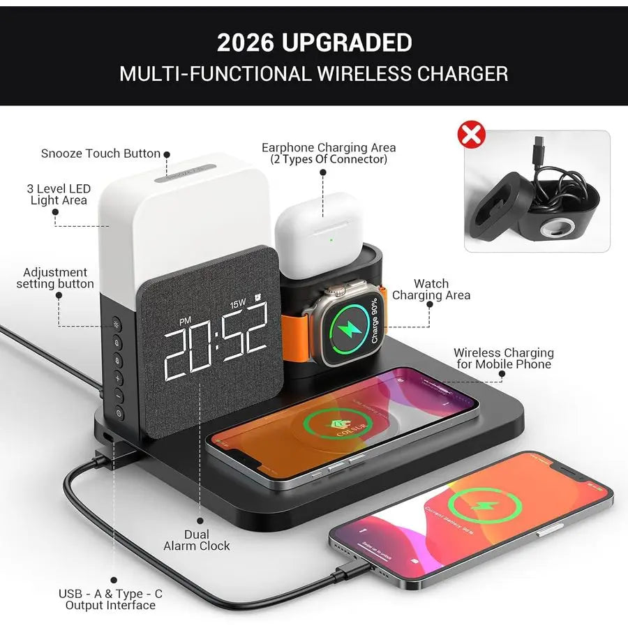 All In One iPhone Wireless Charging Station With Night Light