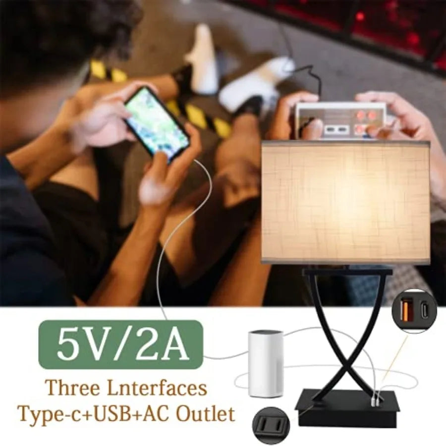 Three Way Dimmable Table Lamp With USB C Port Outlet