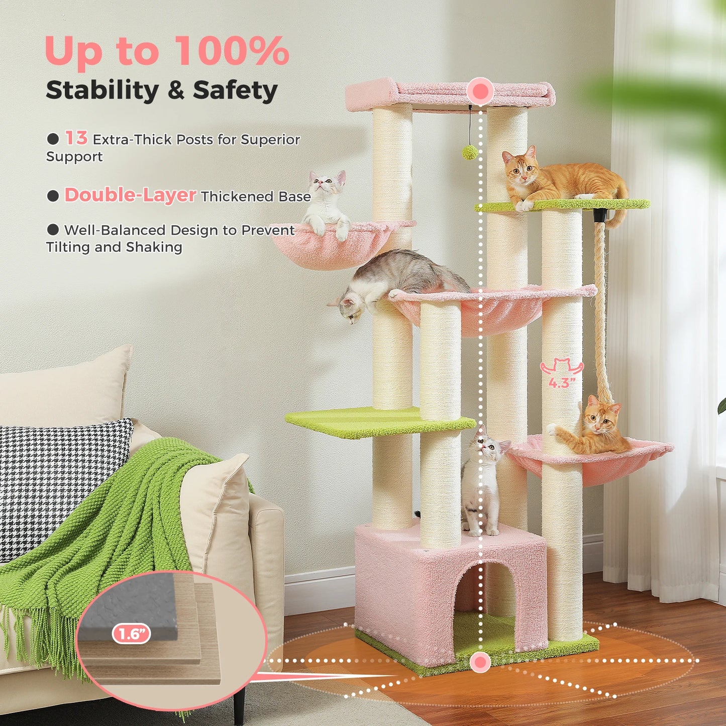 PAWZ Road Large Cat Tree With Multi Levels And Hammock