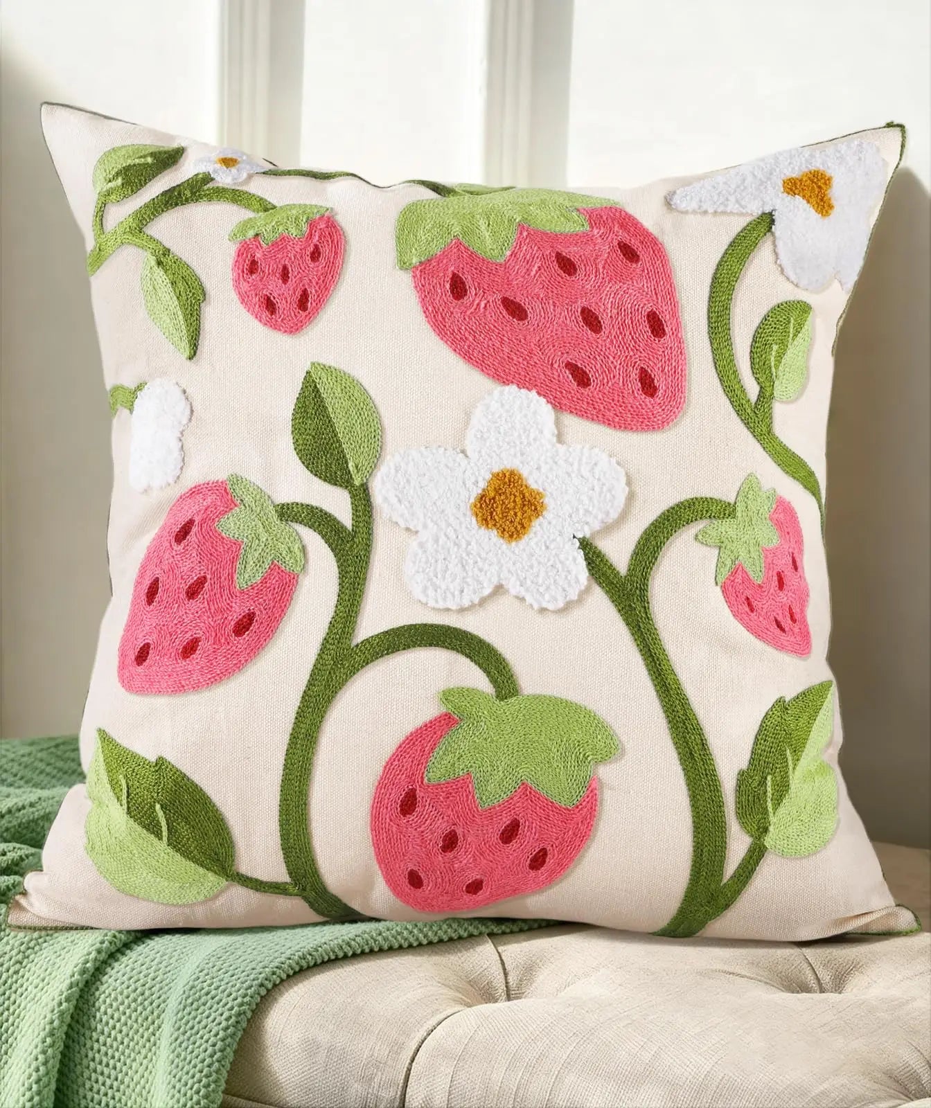 Faux Embroidery Floral Print Double Sided Throw Pillow Cover Decorative Case