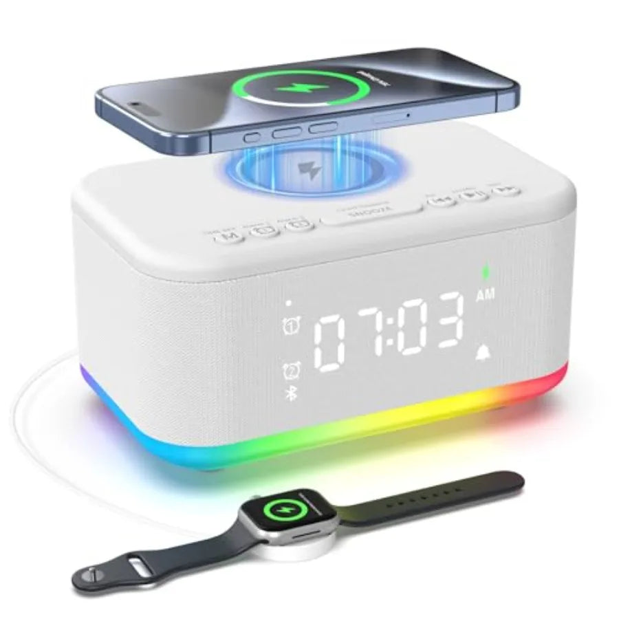 Wireless Charging Alarm Clock With Bluetooth Speaker And Night Light