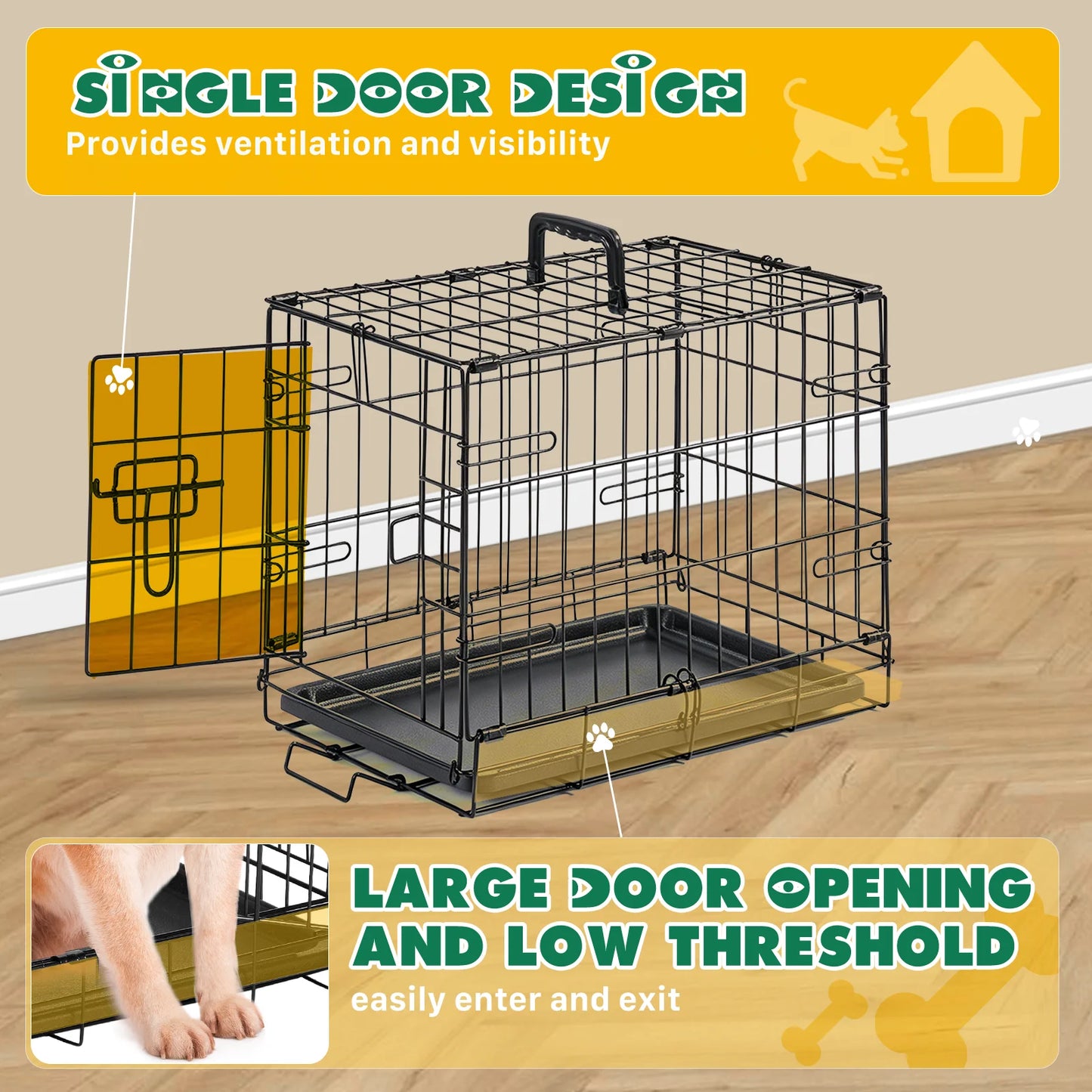 JHK Metal Dog Crate With Secure Lock Single Door Kennel