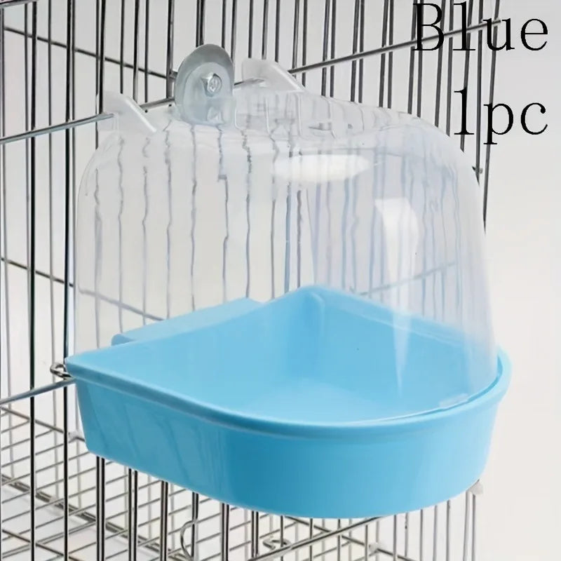 Transparent Bird Bath Tub With Splash-Proof Shower For Parrots