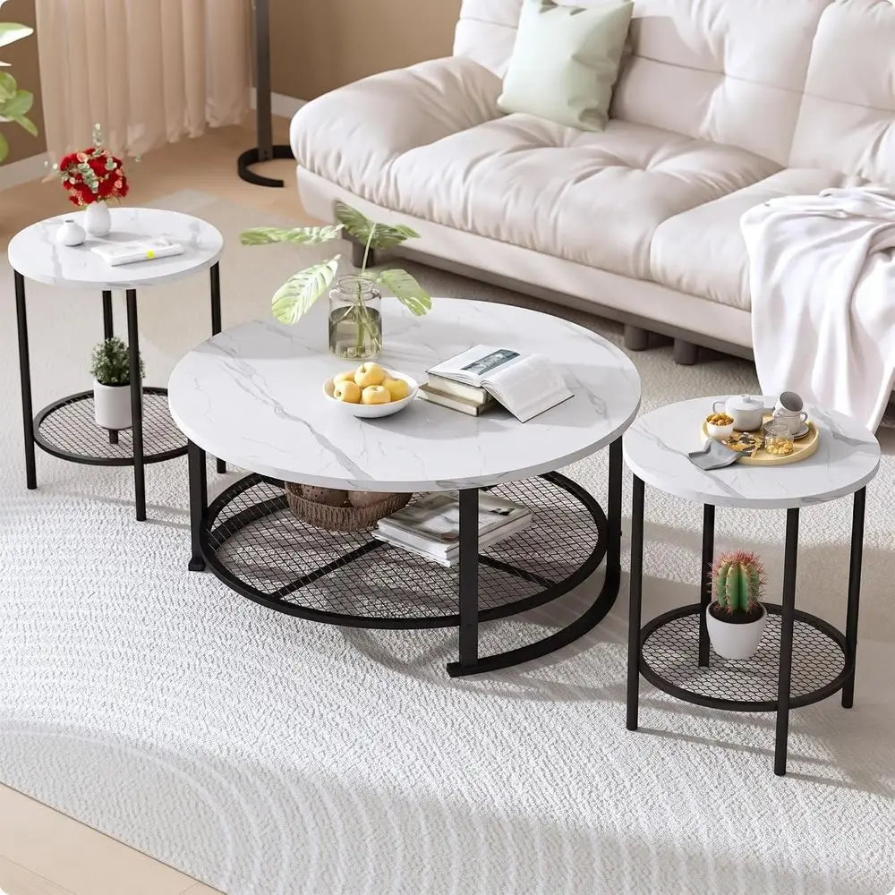 3 Piece Coffee Table and End Table Set With Storage