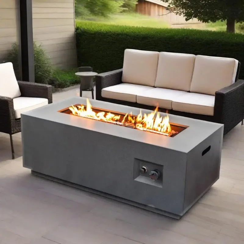 Propane Fire Pit Table 50000 BTU Glass Wind Guard Outdoor