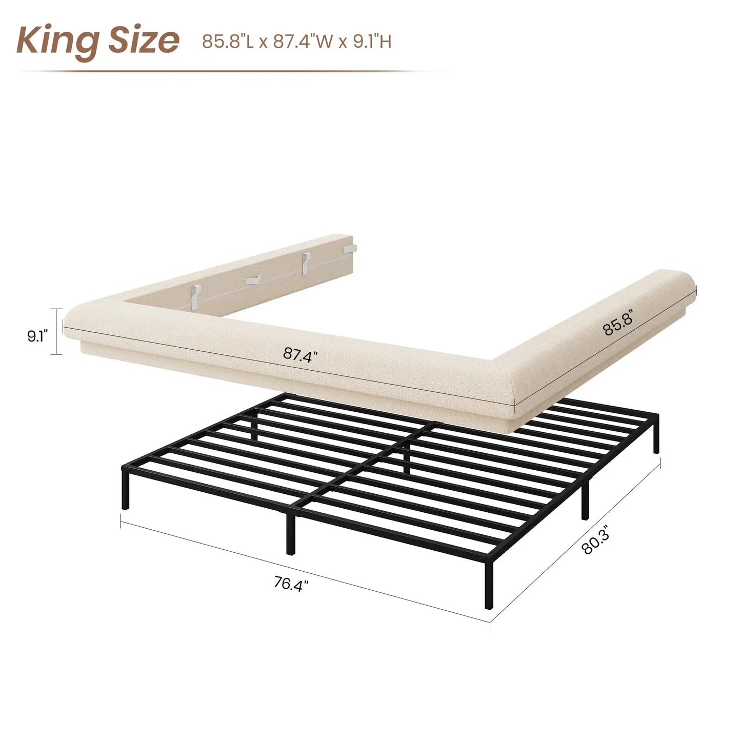Full Queen King Cloud Platform Bed Frame, Upholstered Low Profile Bed With Metal Slats, Noise Free, Easy Assembly, No Box Spring Needed