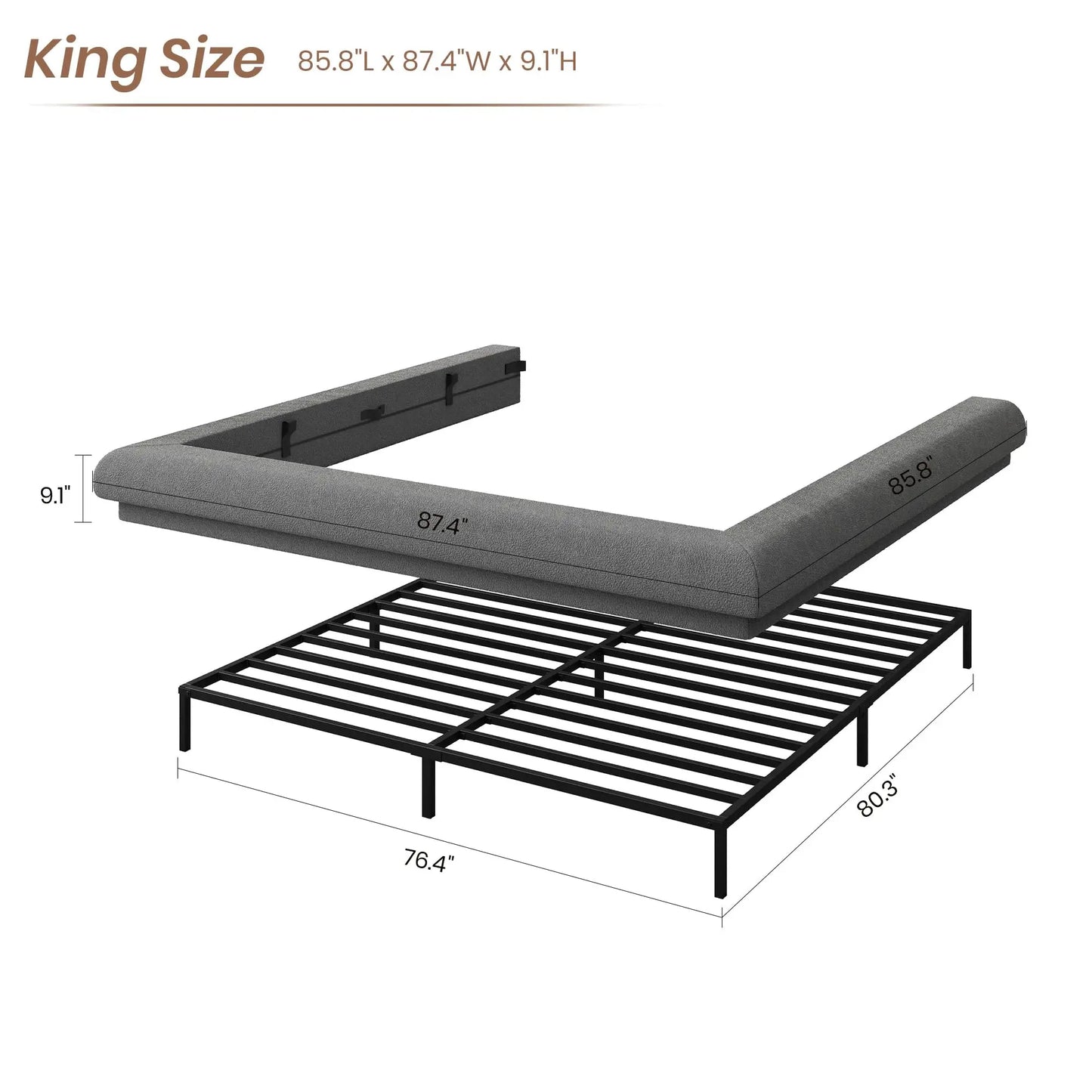 Full Queen King Cloud Platform Bed Frame, Upholstered Low Profile Bed With Metal Slats, Noise Free, Easy Assembly, No Box Spring Needed