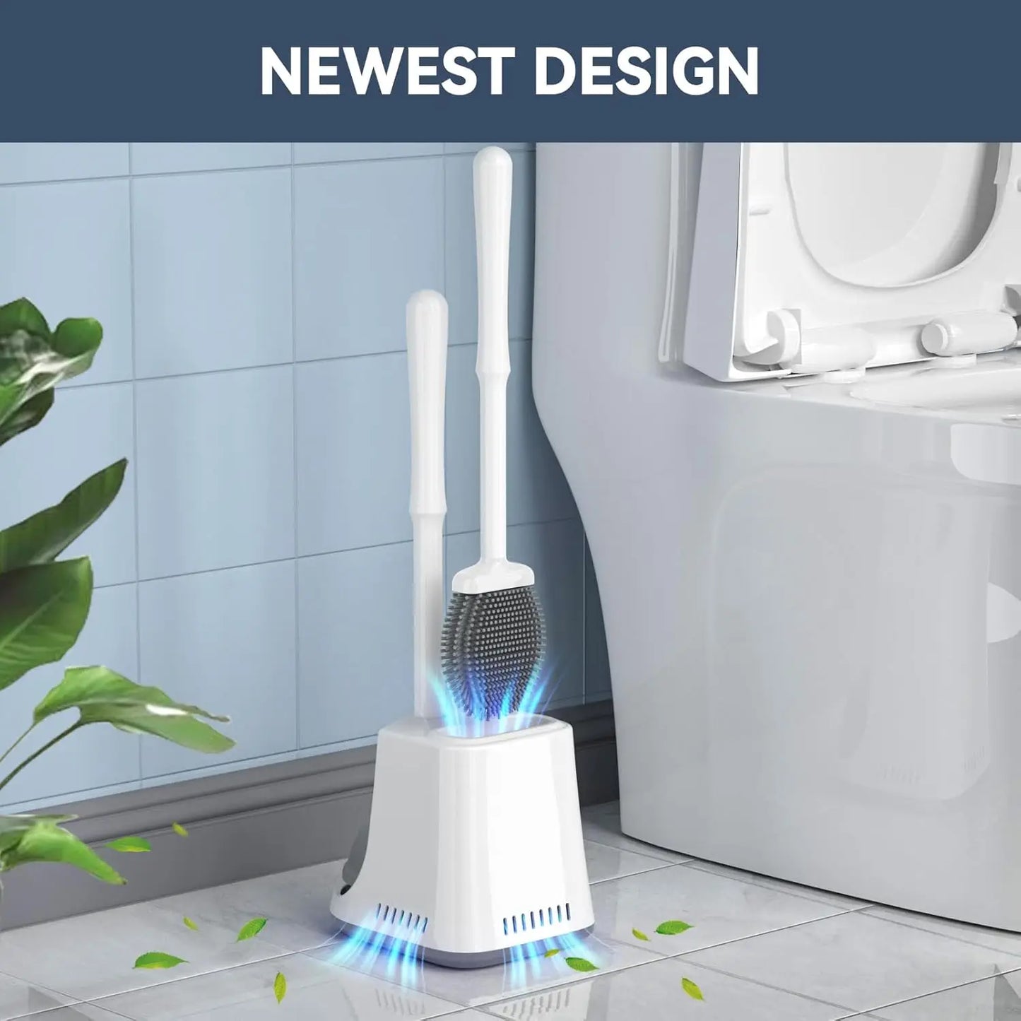 2-In-1 Toilet Plunger And Silicone Brush Set With Ventilated Holder
