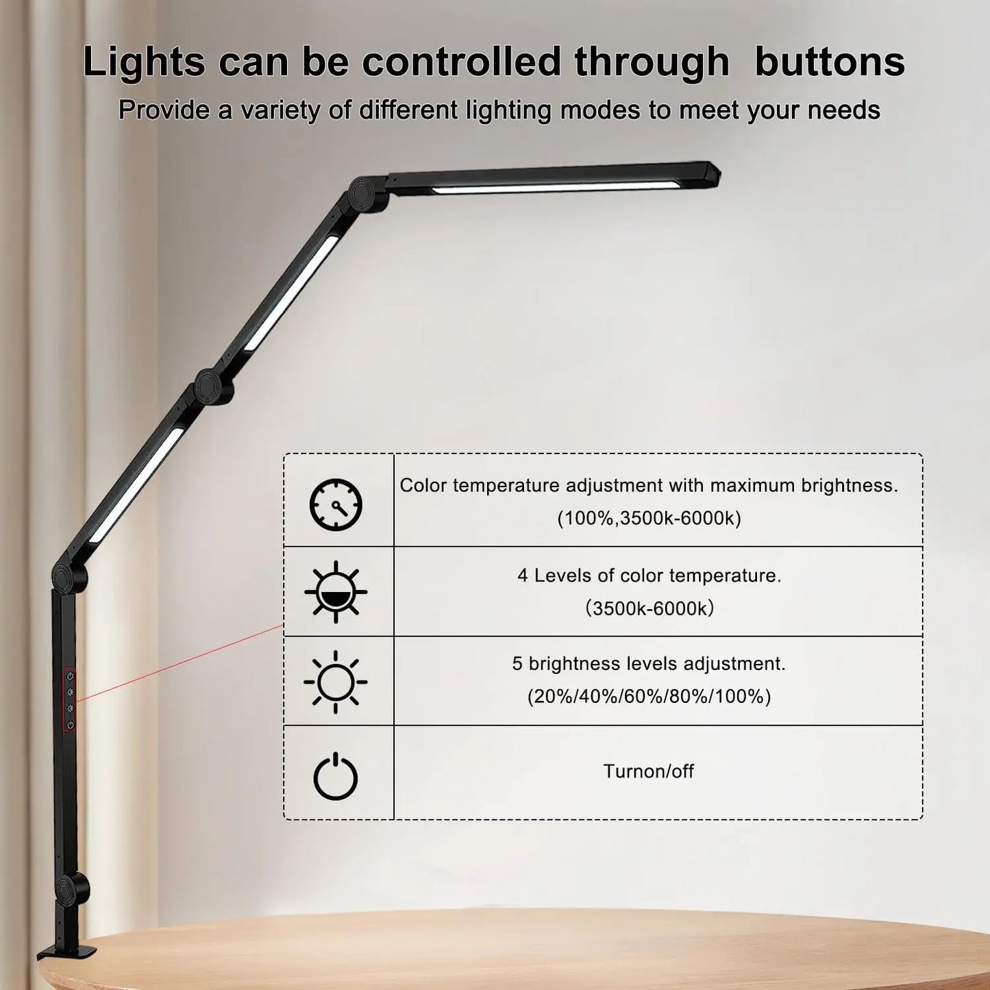 LED Desk Lamp With Clamp And Flexible Swing Arm Dimmable