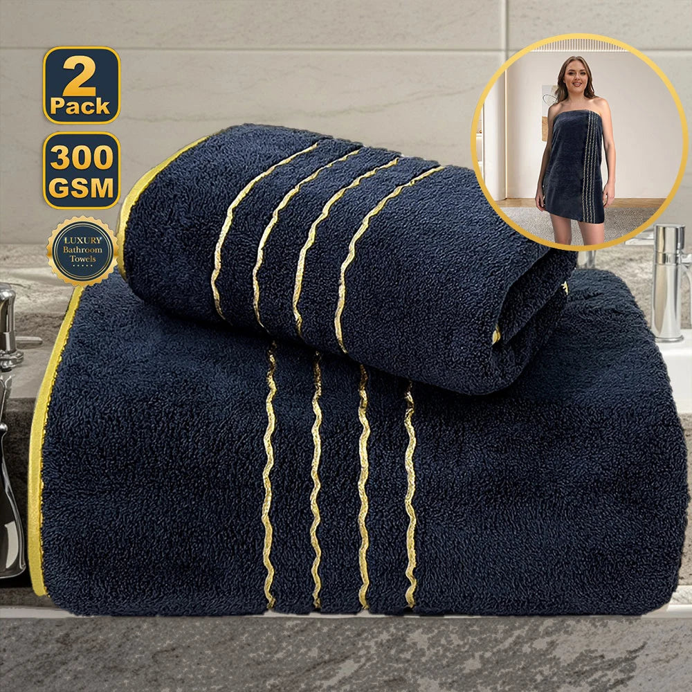 White Gray Bath Towel Set With Gold Accents Absorbent