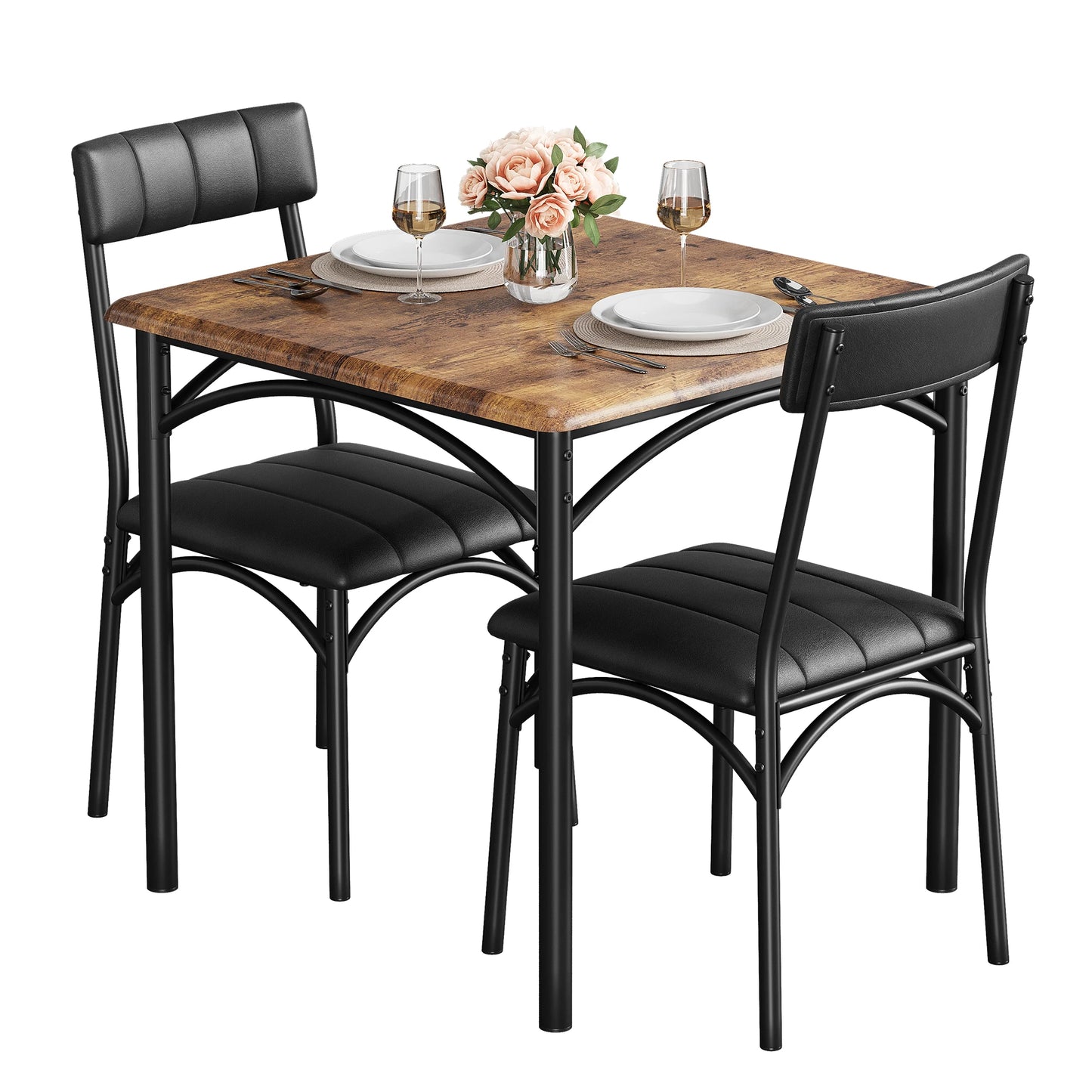 HiMISS Dining Table Set With Two Upholstered Chairs Kitchen Apartment