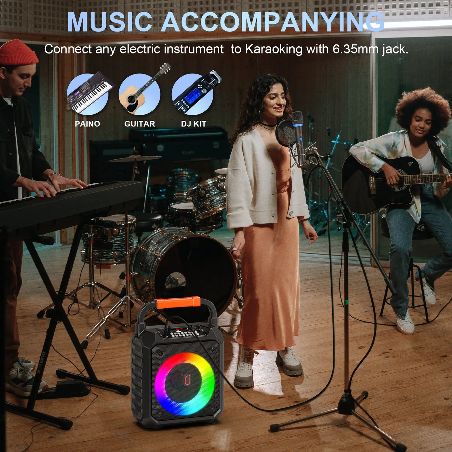 FanFun T17-T Wireless Bluetooth Karaoke Speaker With LED Lights
