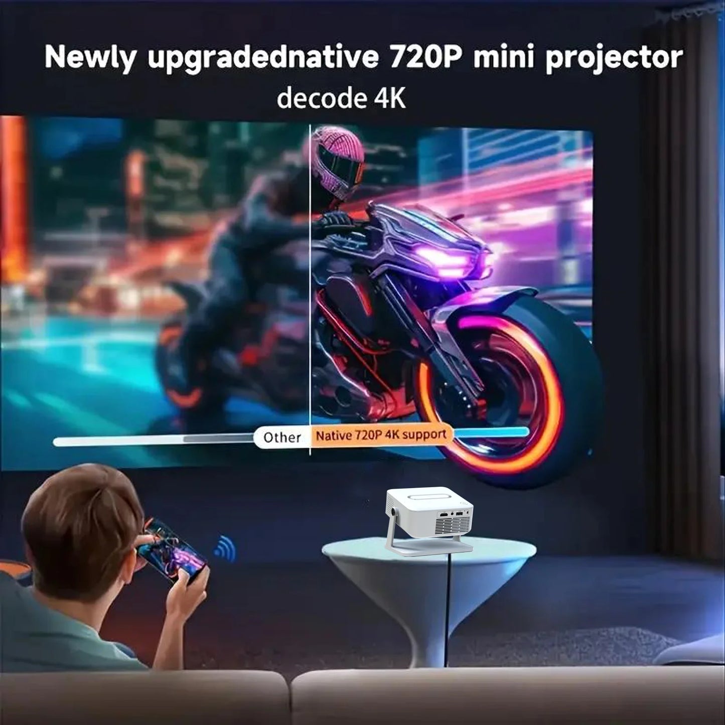 Xnano Android Smart Projector With HDMI USB Wireless Connectivity Holder