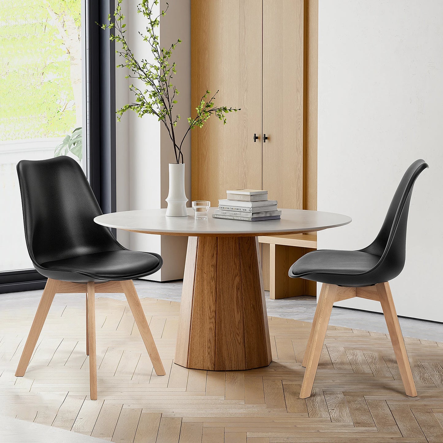 JHK PU Leather Dining Chairs Set With Wooden Legs