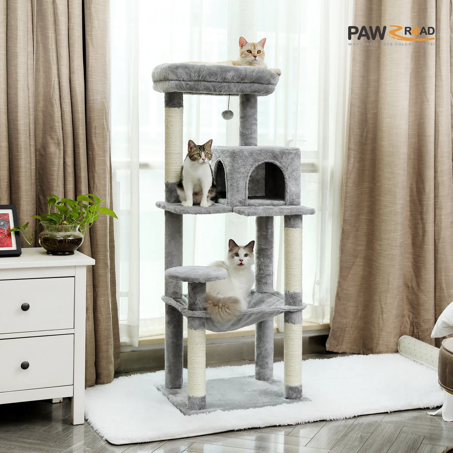 PAWZ Road Five Level Cat Tree Indoor Tower With Hammock