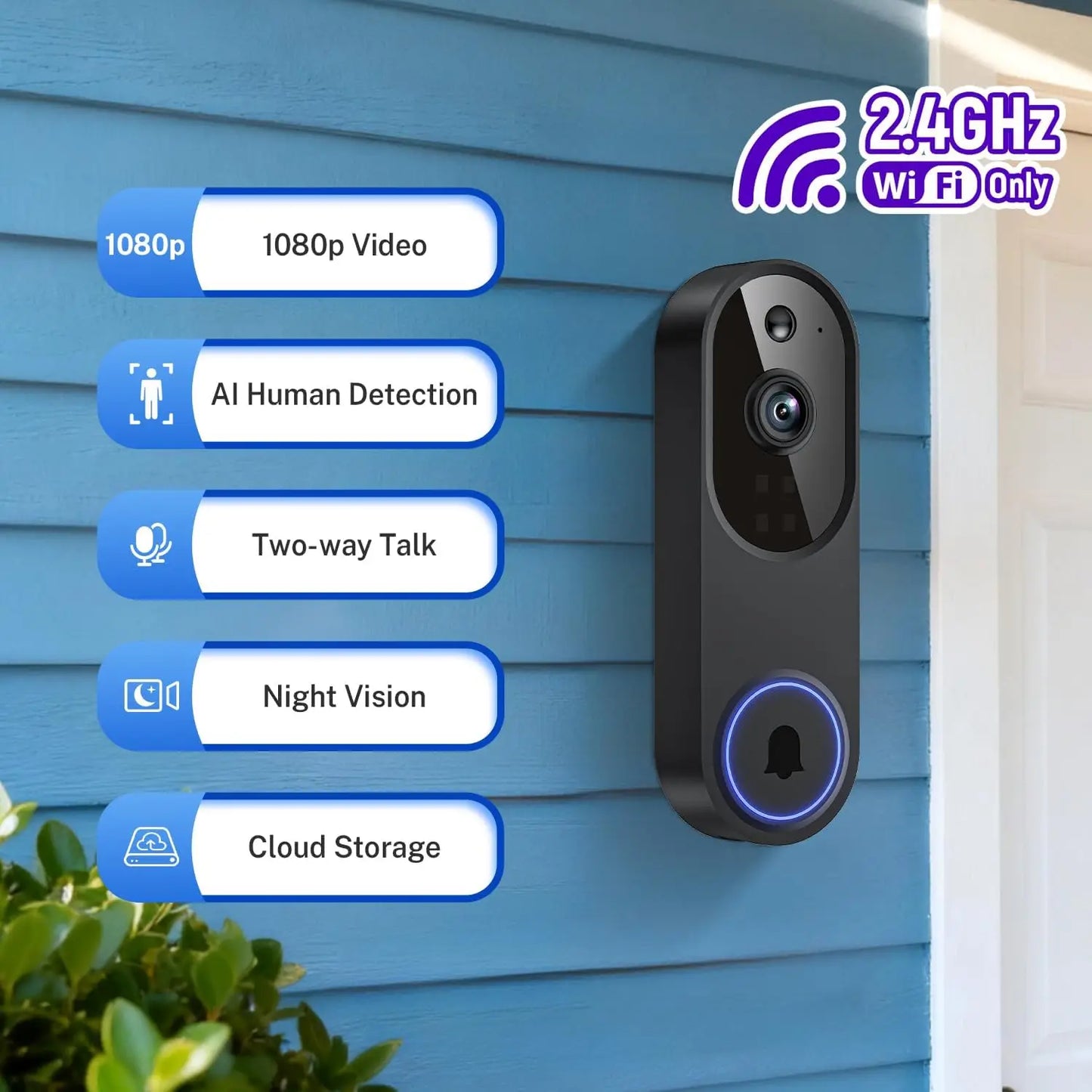 Wireless Video Doorbell With Two Way Audio And Motion Detection