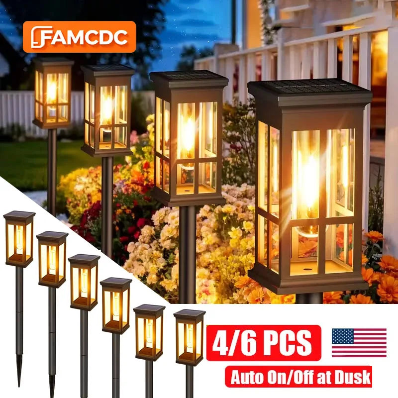 FAMCDC Solar Pathway Lights Outdoor Auto On Off Dusk LED