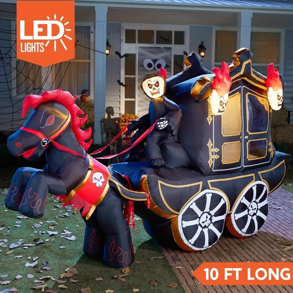 Joyfy Halloween Inflatable Carriage With Hellfire Design And LED Lights