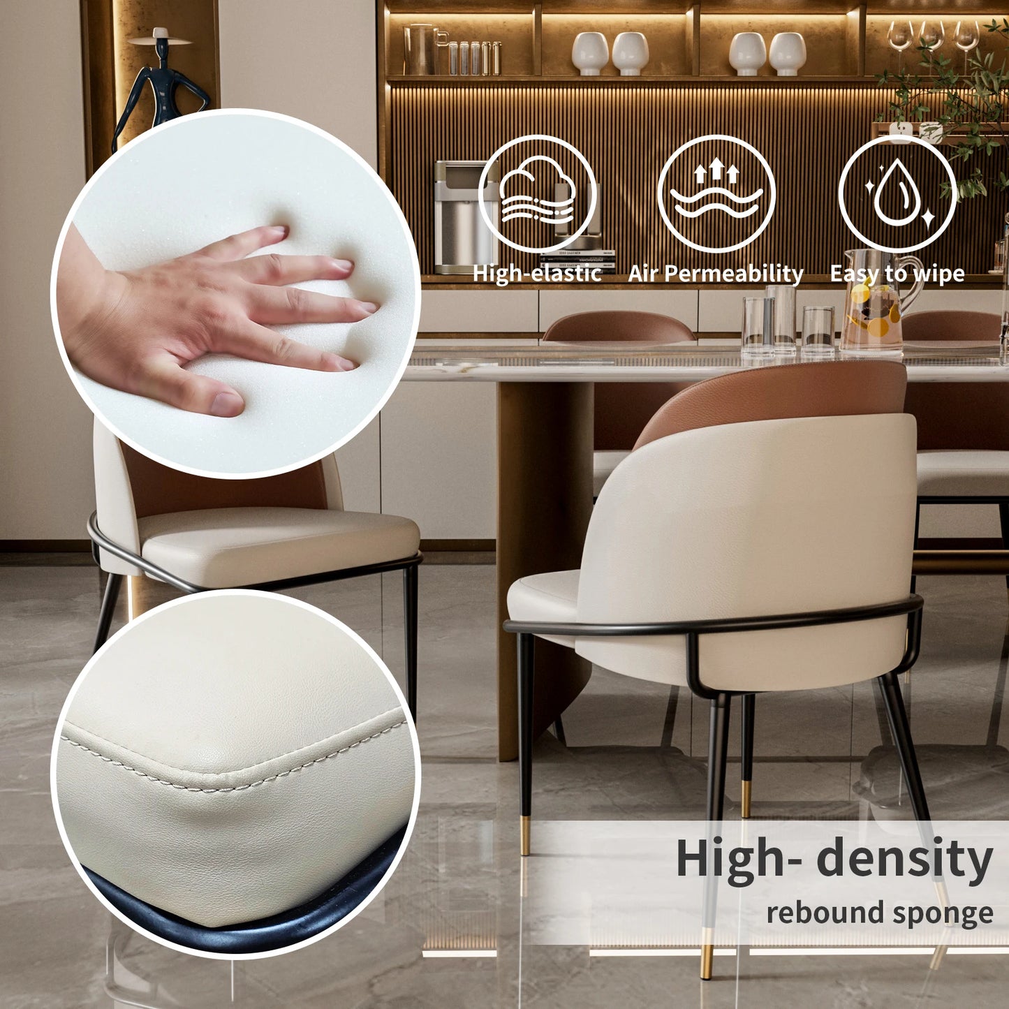 Modern Set 2 Upholstered Dining Chairs With Wood Back