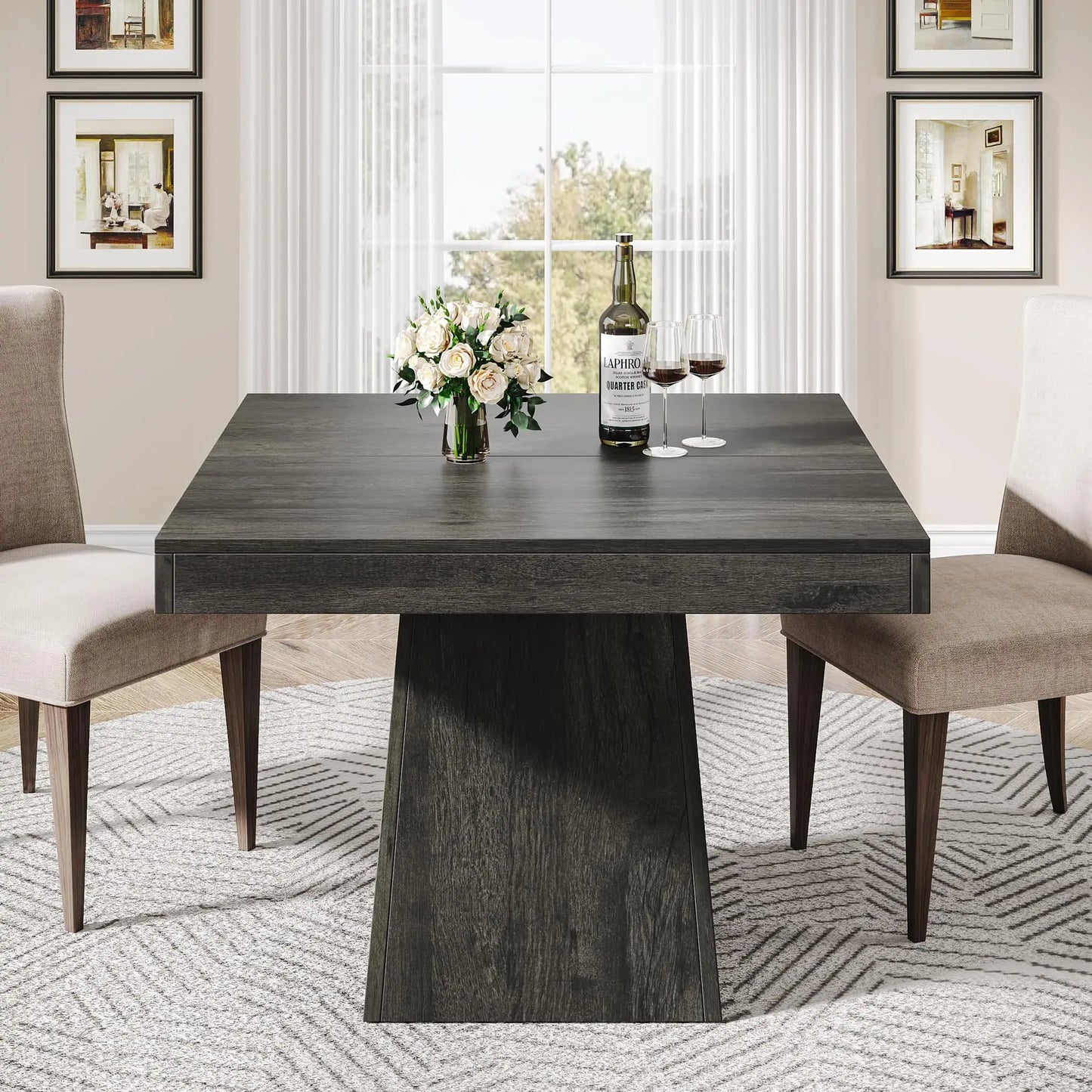 Tribesigns Square Wooden Dining Table With Sturdy Base Modern Farmhouse, No Chairs