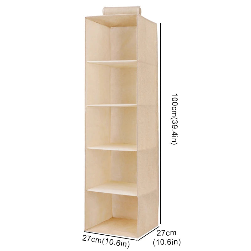 Cotton Linen Collapsible Hanging Closet Organizer With Drawers