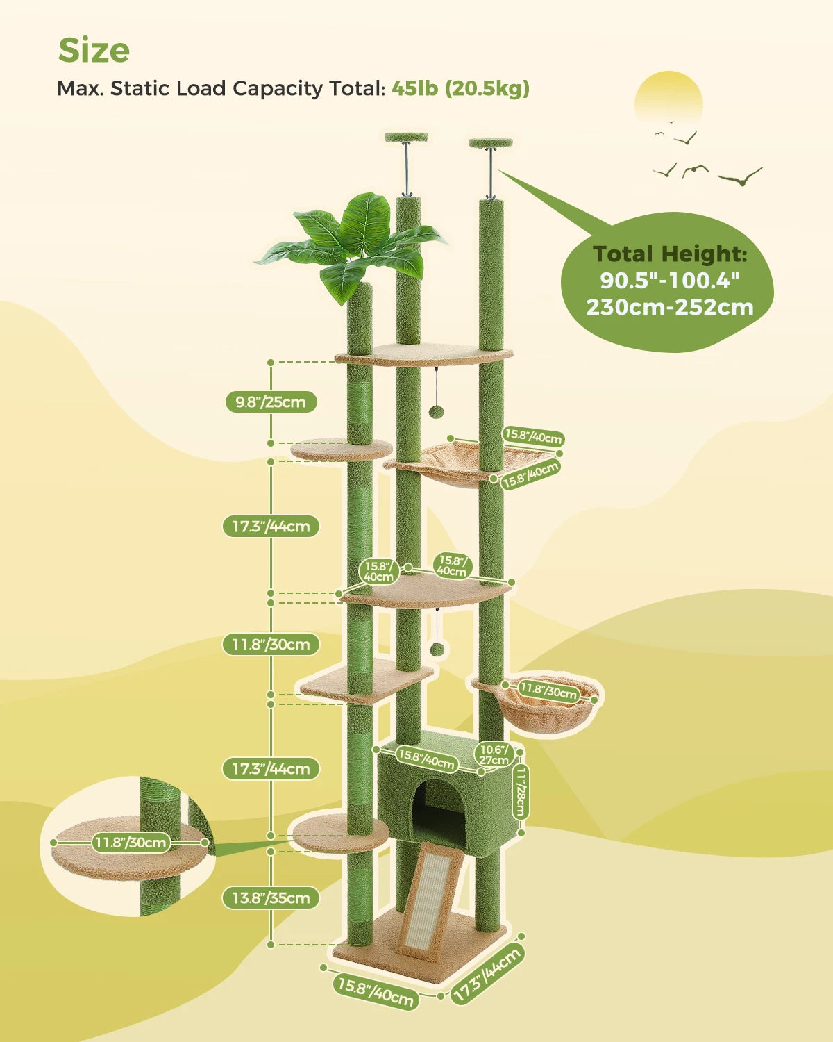 Pequlti Cactus Cat Tree Floor To Ceiling Sisal Scratching Post