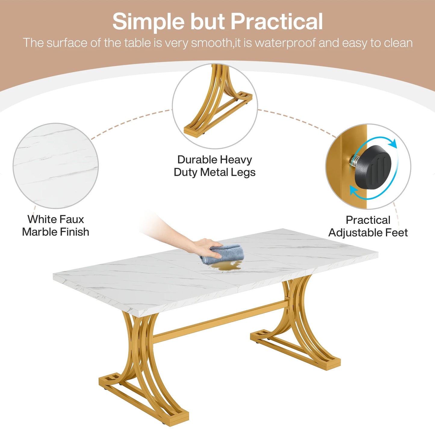 Tribesigns Modern Rectangular Dining Table With Marble Finish Top, No Chairs
