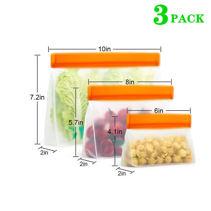 Reusable Silicone Food Storage Bag Stand Up Leakproof Freezer