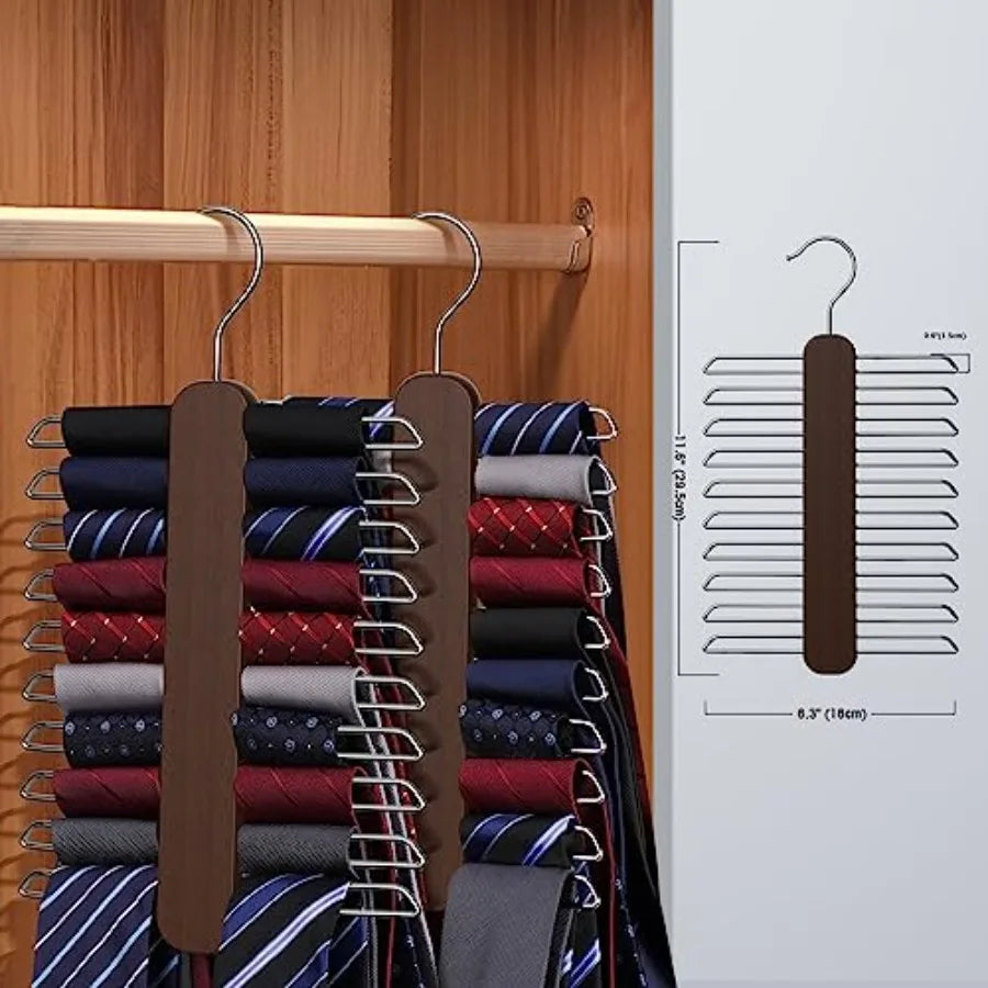 Tie Hanger For Closet Storage 360 Rotating Wooden Tie Organizer