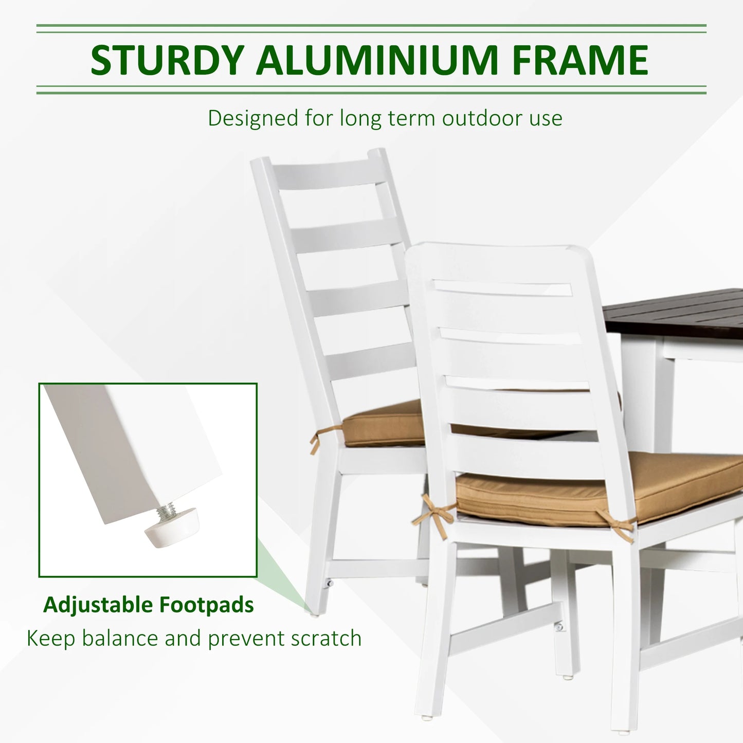Outsunny 7 Piece Aluminum Outdoor Dining Set With Umbrella Hole