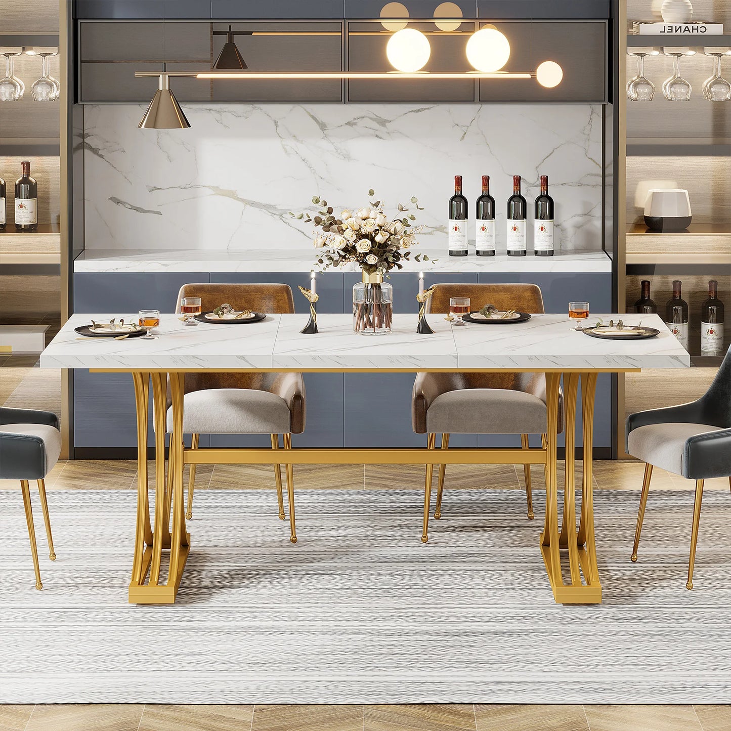 Tribesigns Modern Rectangular Dining Table With Marble Finish Top, No Chairs