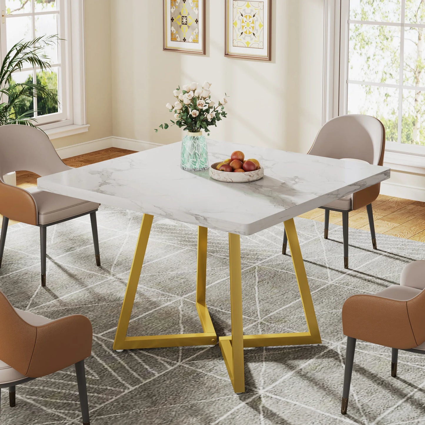 Tribesigns Square Industrial Dining Table Wood Metal Base Kitchen Furniture, No Chairs