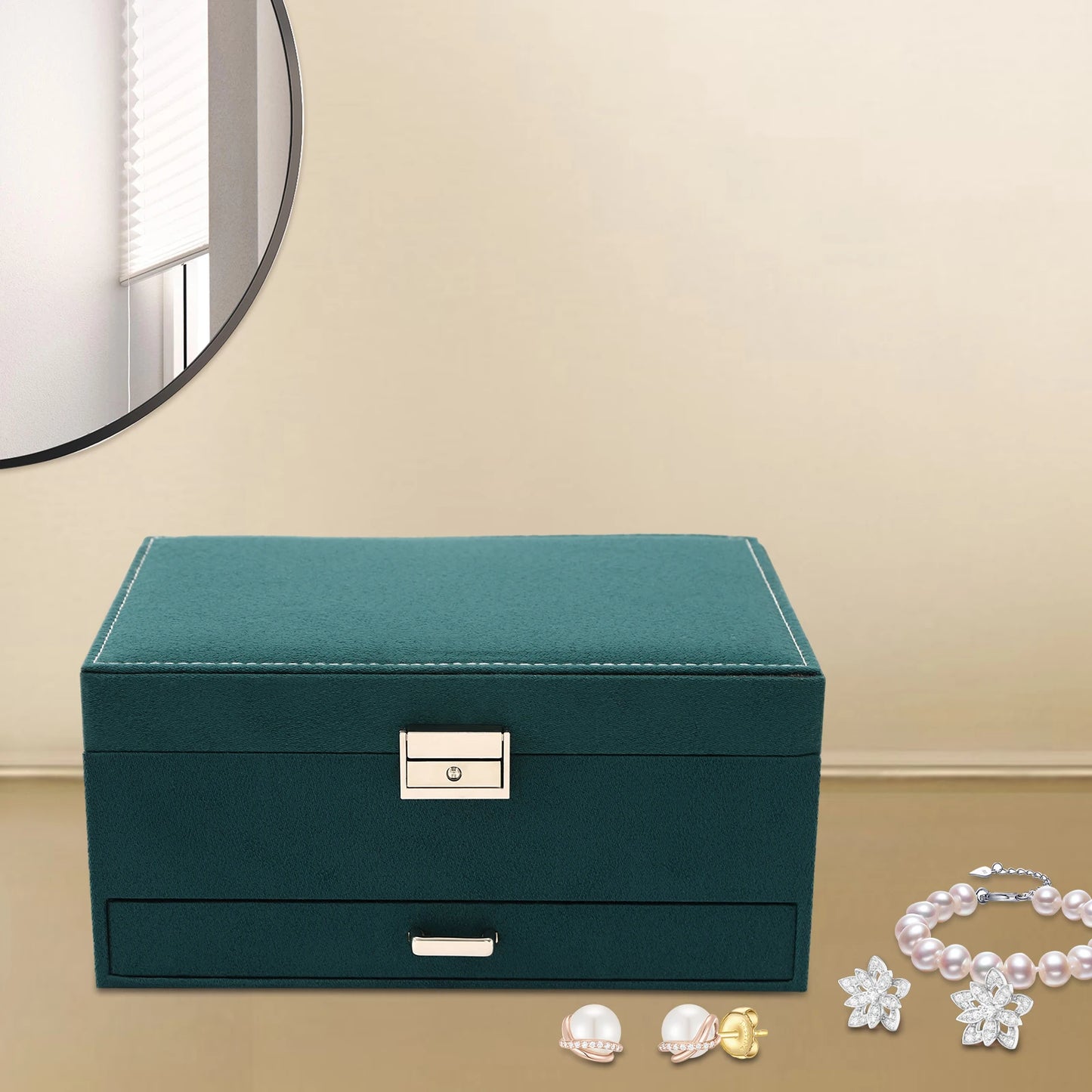 Three Tier Jewelry Box With Safe Lock Large Capacity