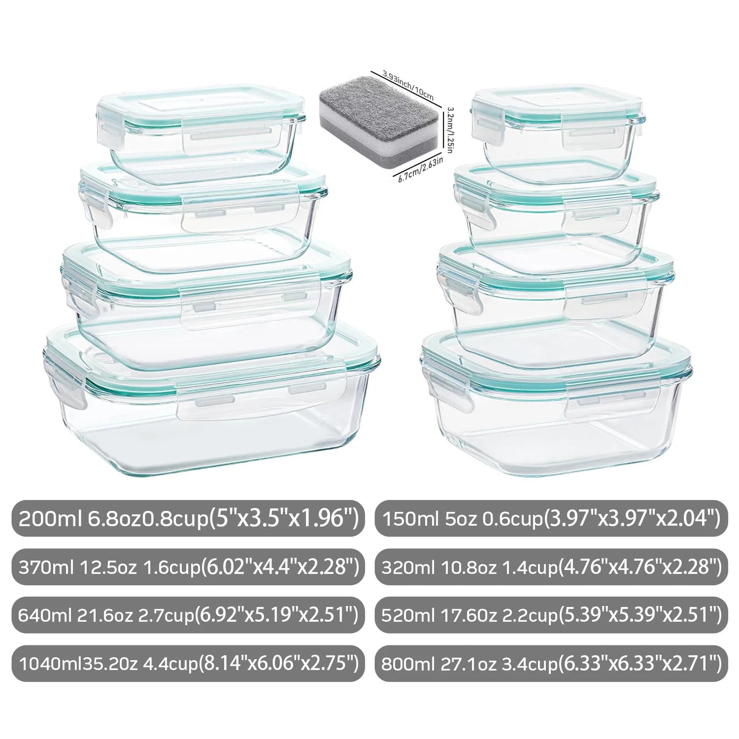Vtopmart 8 Piece Borosilicate Glass Storage Containers