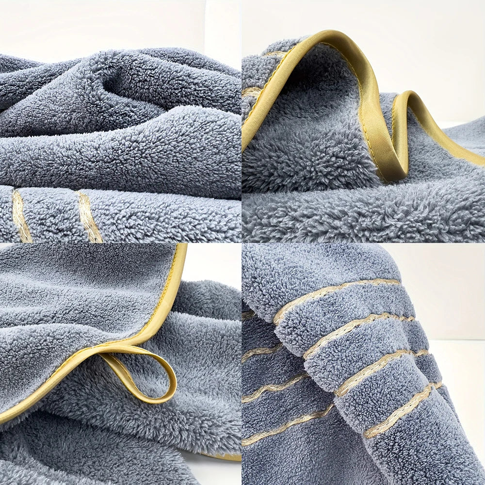 White Gray Bath Towel Set With Gold Accents Absorbent
