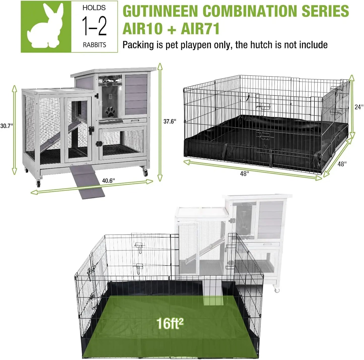 Rabbit Playpen Indoor Outdoor Enclosure With Waterproof Floor Liner