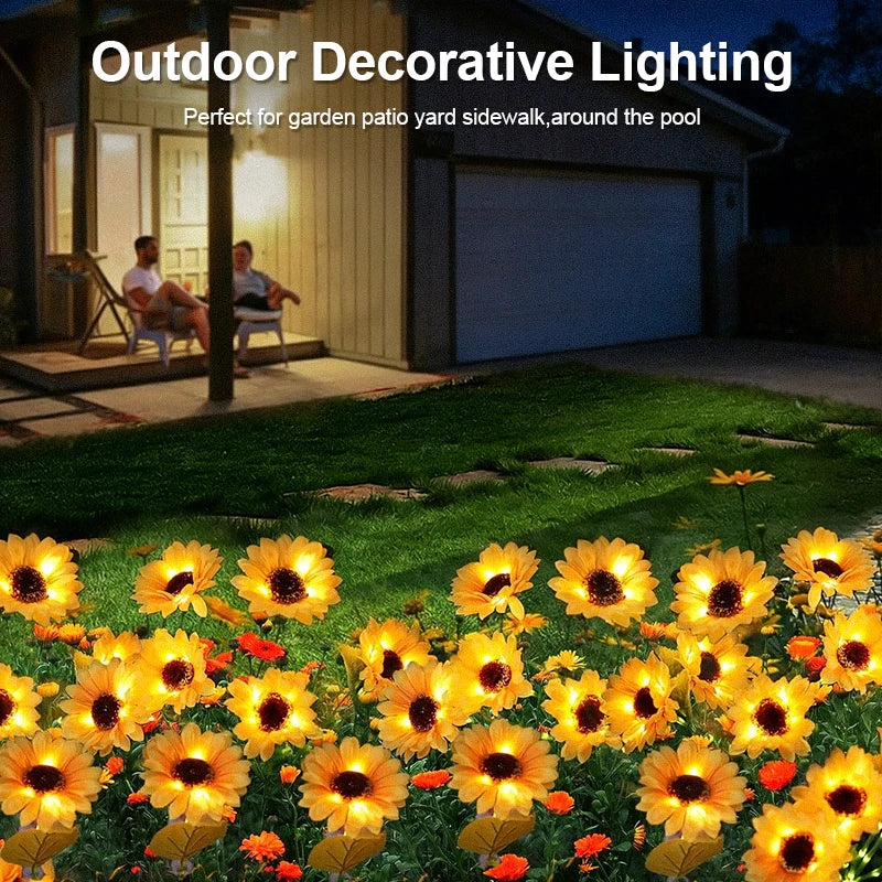 FAMCDC Solar Powered Sunflower 3 Head Ground Lamp for Garden